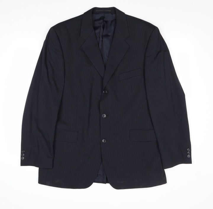 Burton Mens Blue Striped Wool Jacket Suit Jacket Size 42 Regular