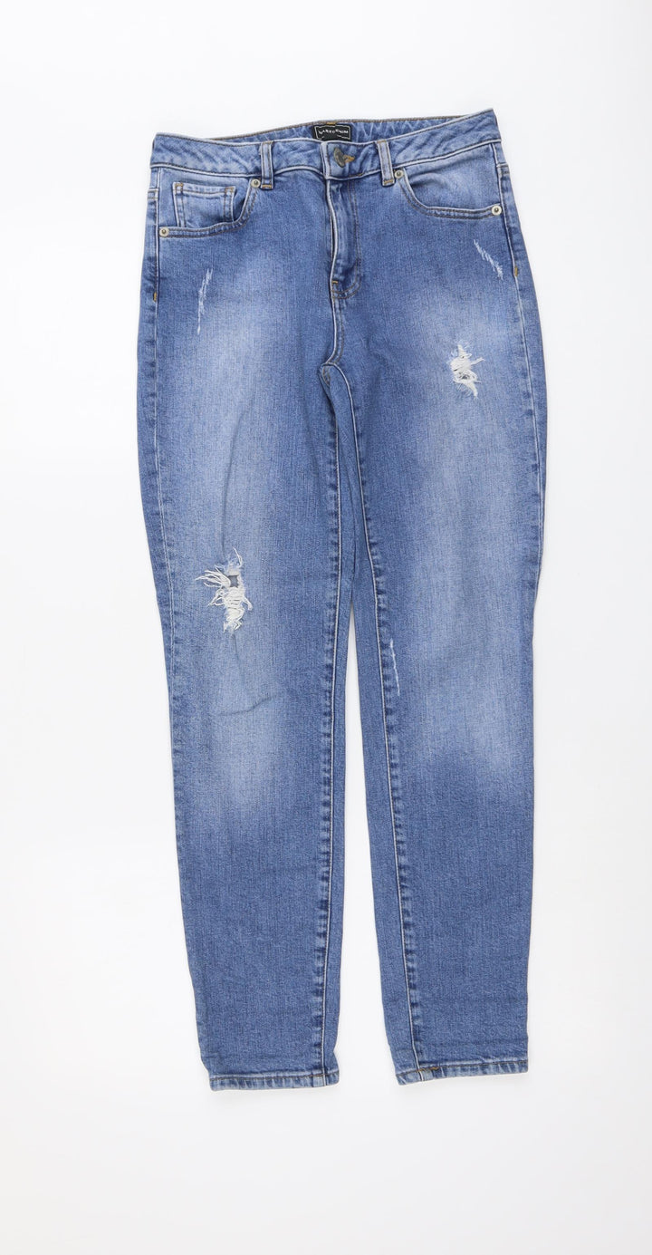 Warehouse Womens Blue Cotton Straight Jeans Size 8 L28 in Regular Button