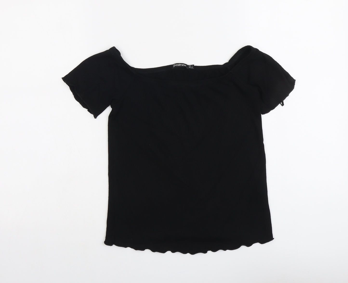 Stradivarius Womens Black Viscose Basic T-Shirt Size L Round Neck