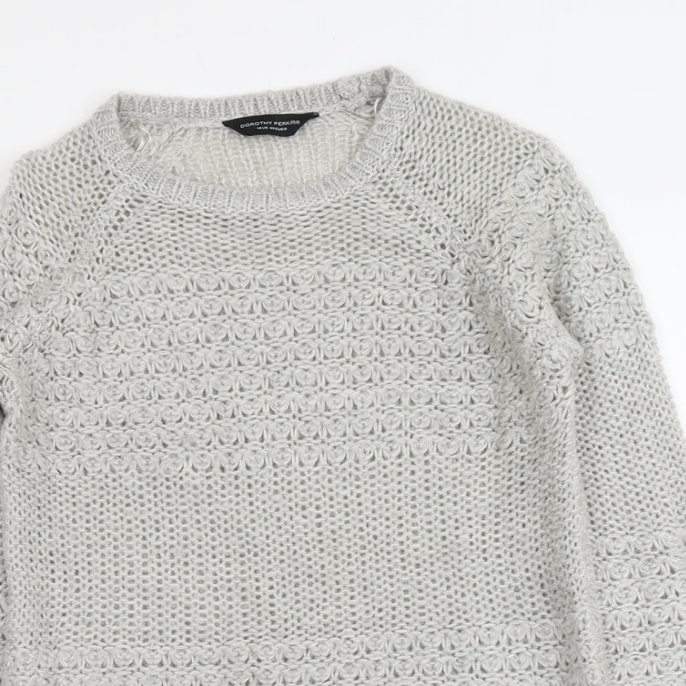 Dorothy Perkins Womens Grey Round Neck Acrylic Pullover Jumper Size 12