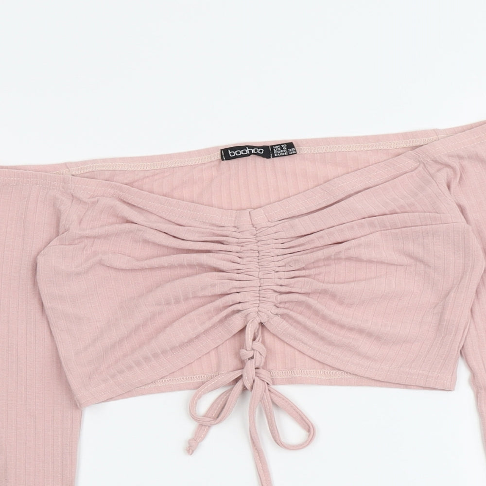 Boohoo Womens Pink Polyester Cropped Tank Size 10 Off the Shoulder