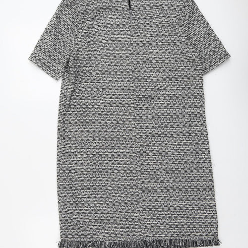 New Look Womens Grey Geometric Polyester Shift Size 10 Round Neck Button