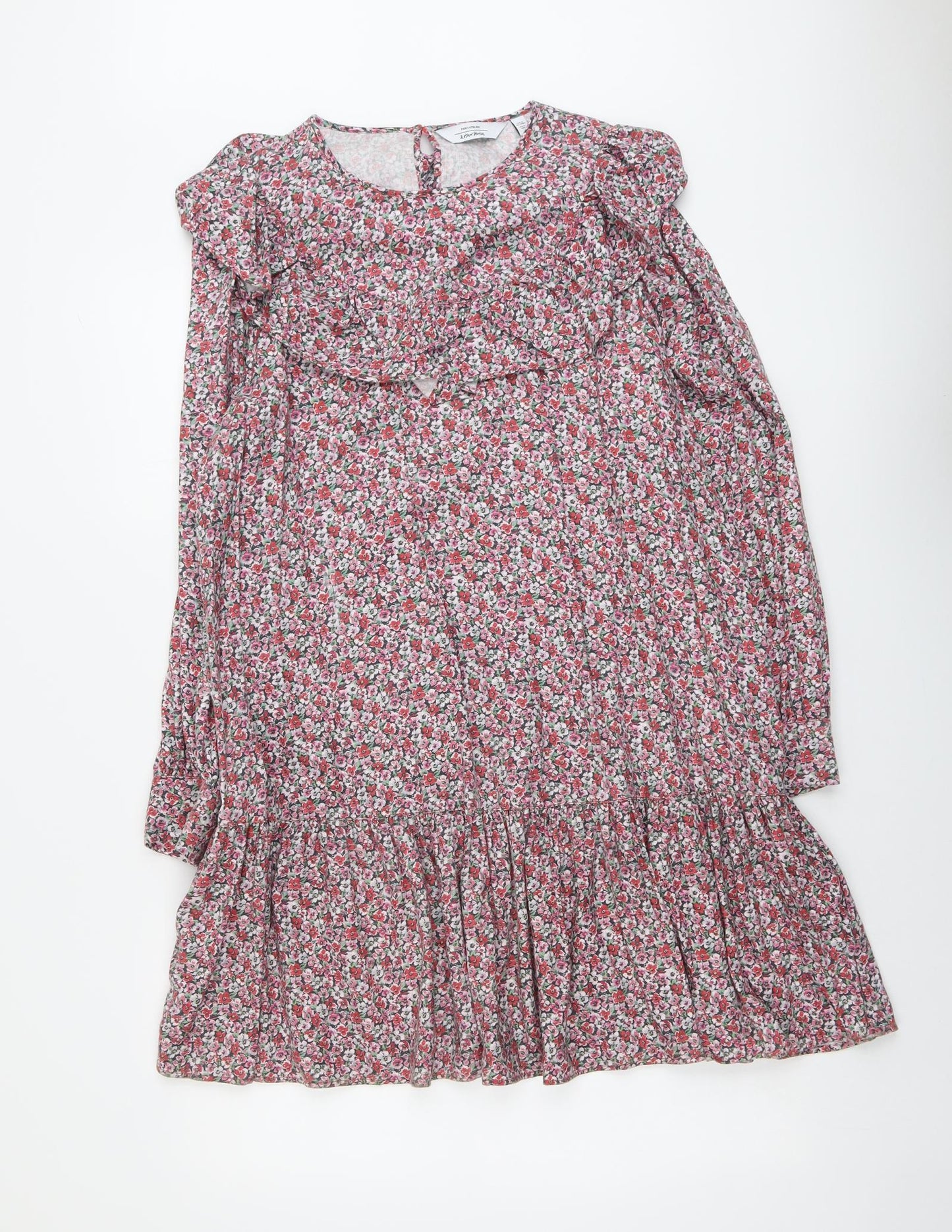& Other Stories Womens Pink Floral Lyocell A-Line Size 12 Round Neck Button