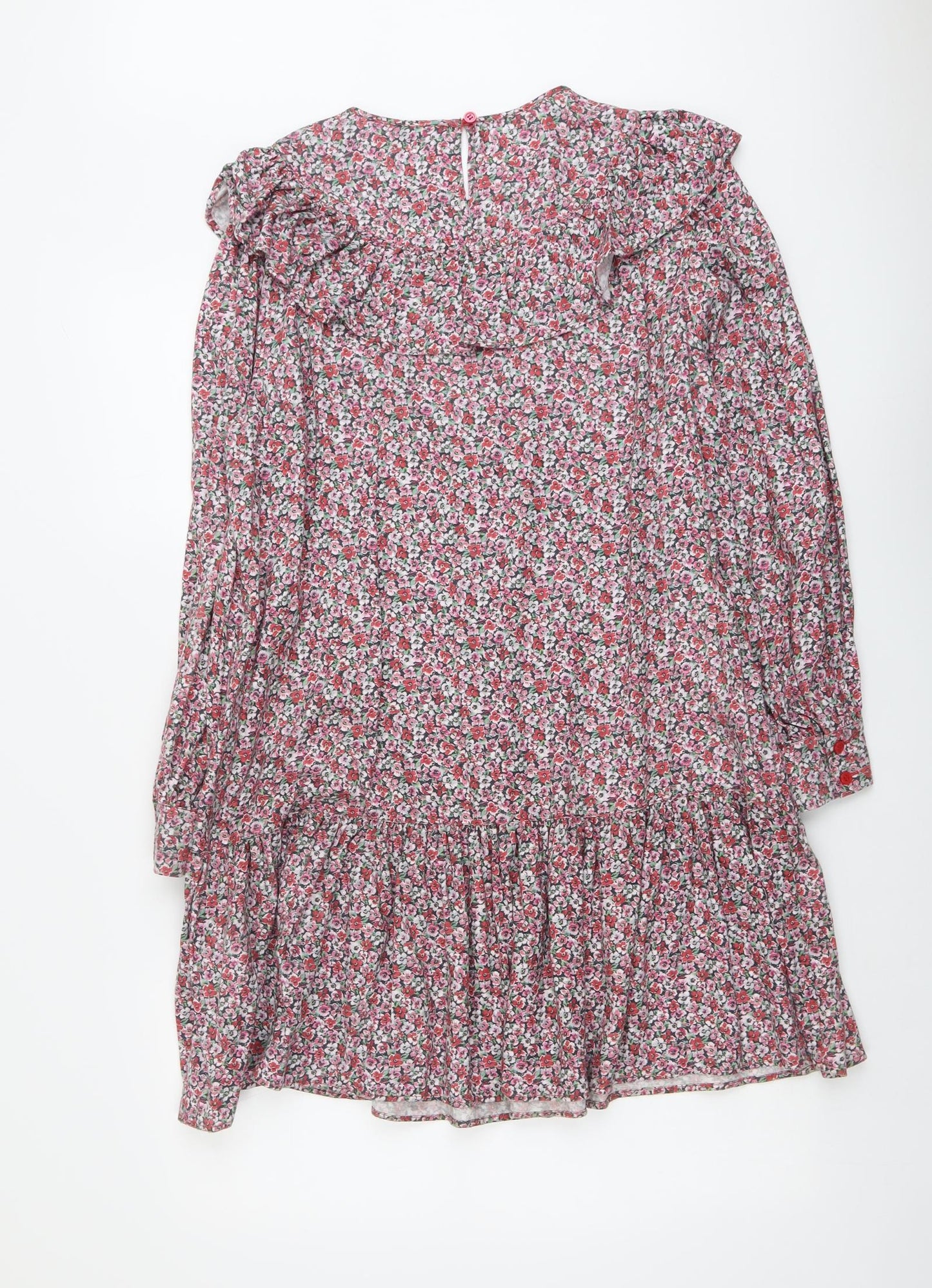 & Other Stories Womens Pink Floral Lyocell A-Line Size 12 Round Neck Button