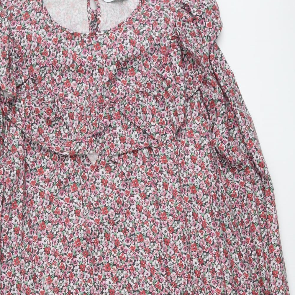 & Other Stories Womens Pink Floral Lyocell A-Line Size 12 Round Neck Button