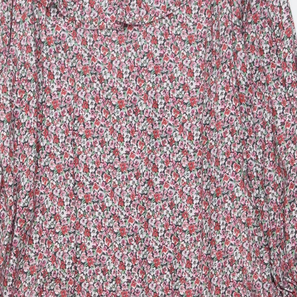& Other Stories Womens Pink Floral Lyocell A-Line Size 12 Round Neck Button