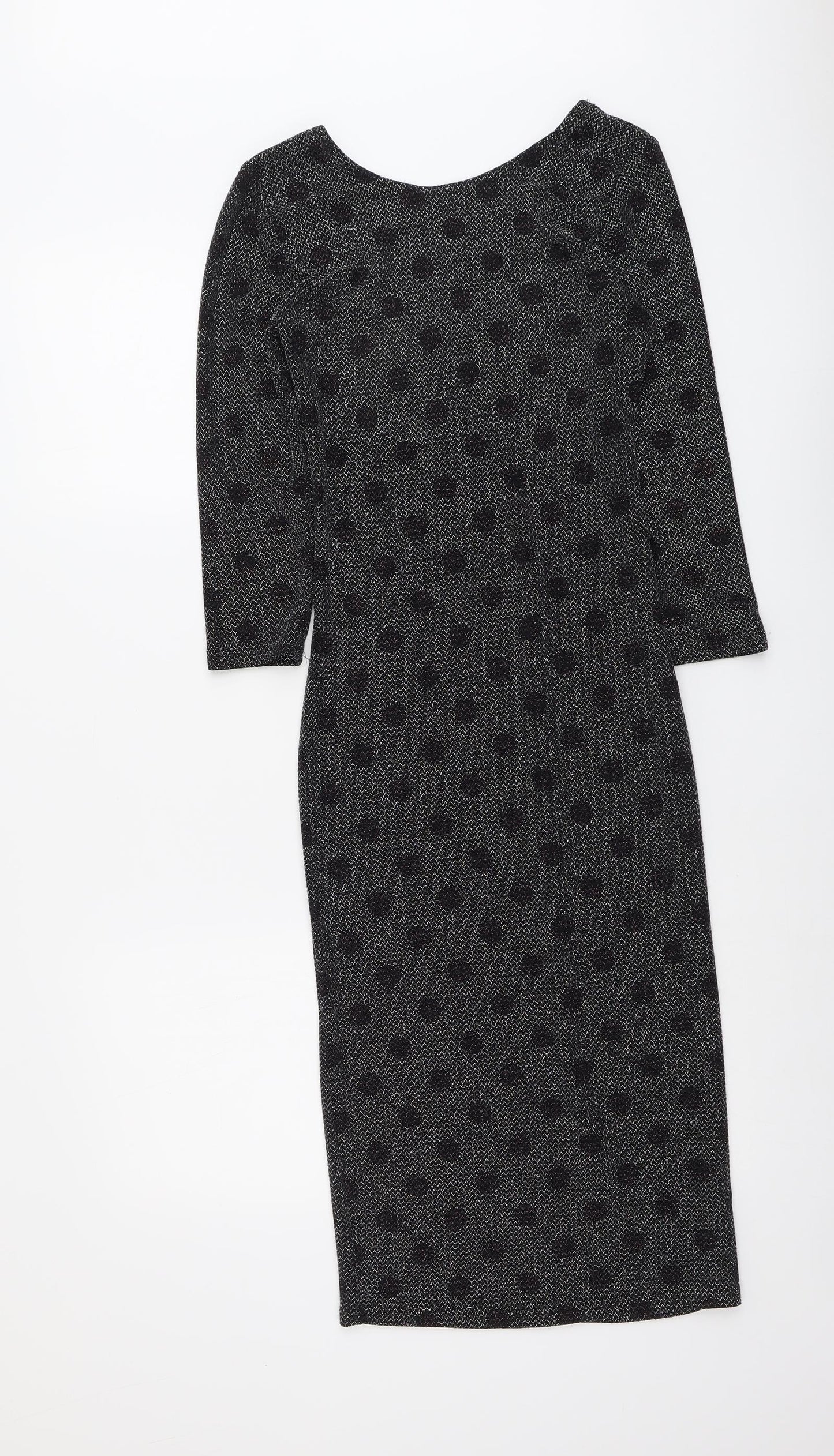 Atmosphere Womens Black Polka Dot Nylon Shift Size 8 Round Neck Pullover
