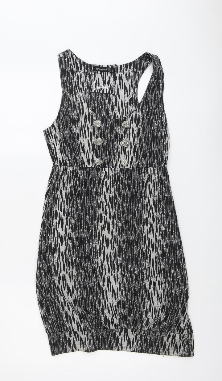 Atmosphere Womens Black Geometric Polyester Shift Size 8 Round Neck Pullover