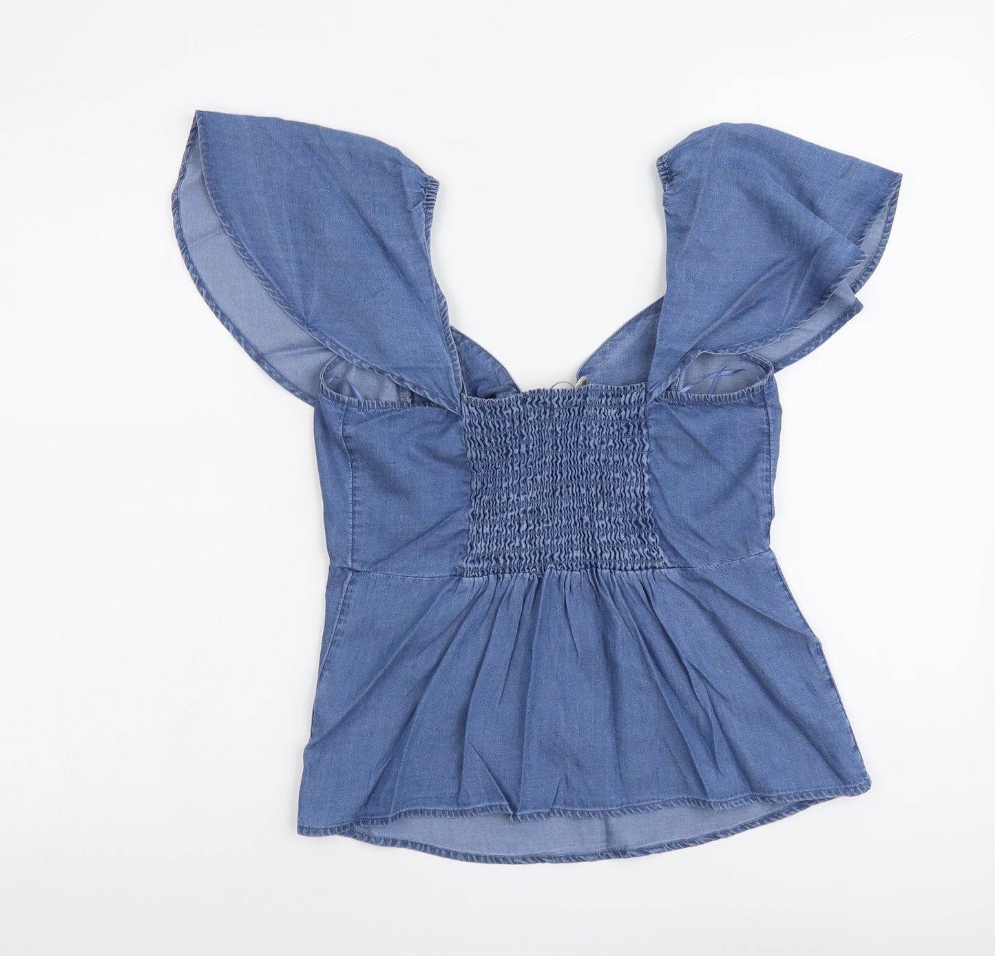 Oasis Womens Blue Lyocell Basic Tank Size 8 V-Neck