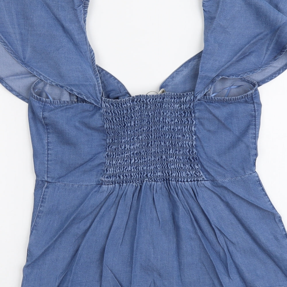 Oasis Womens Blue Lyocell Basic Tank Size 8 V-Neck