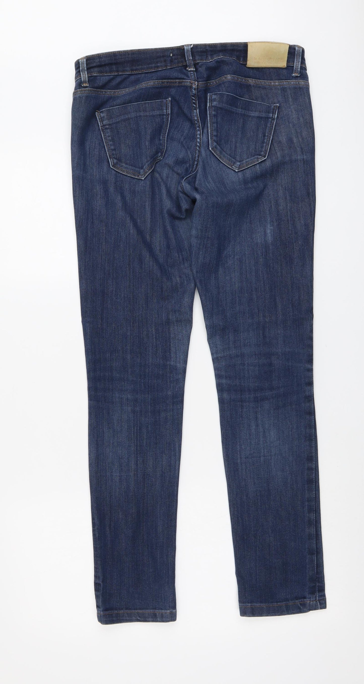 Zara Womens Blue Cotton Straight Jeans Size 12 L30 in Regular Button