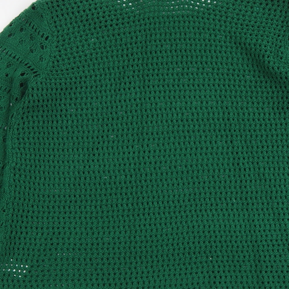 Papaya Womens Green Round Neck Herringbone Acrylic Pullover Jumper Size M