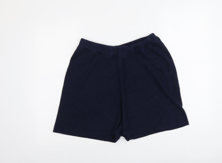 Boohoo Womens Blue Acrylic Hot Pants Shorts Size M L3 in Regular Pull On