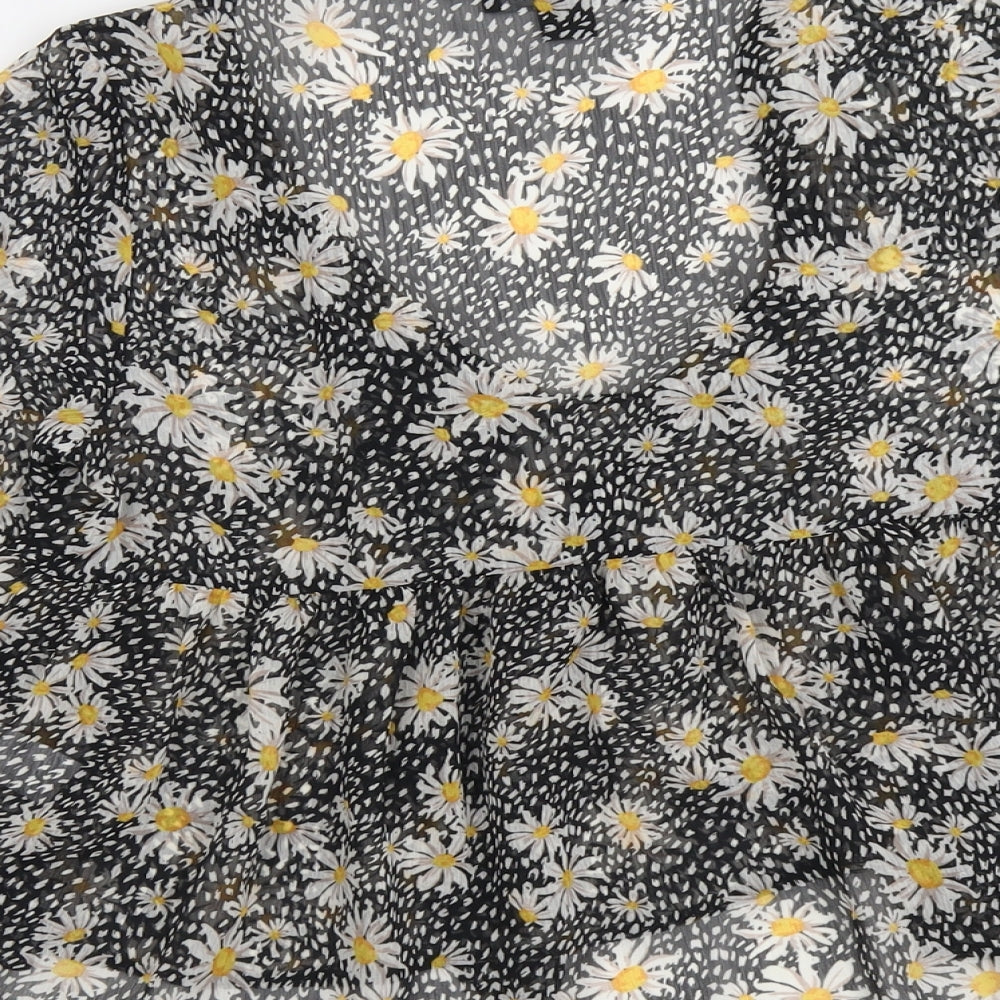 Primark Womens Black Geometric Polyester Basic Blouse Size 6 Square Neck - Daisy Print