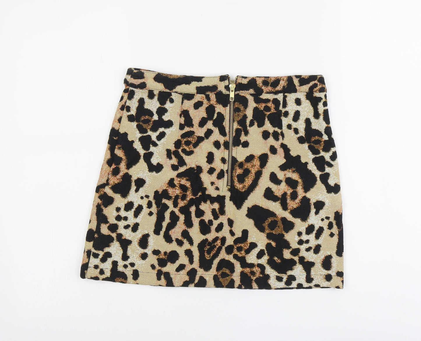 Topshop Womens Beige Animal Print Polyester A-Line Skirt Size 8 Zip - Leopard Pattern
