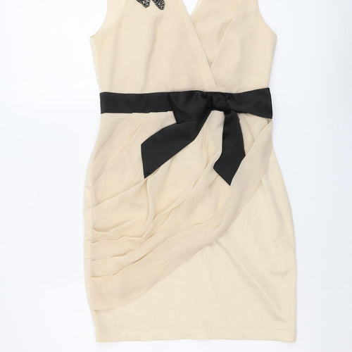 Lipsy Womens Beige Polyester Shift Size 10 V-Neck Zip