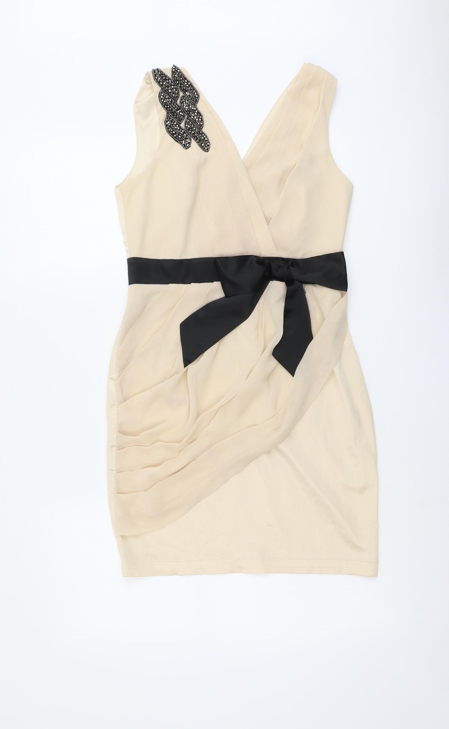 Lipsy Womens Beige Polyester Shift Size 10 V-Neck Zip
