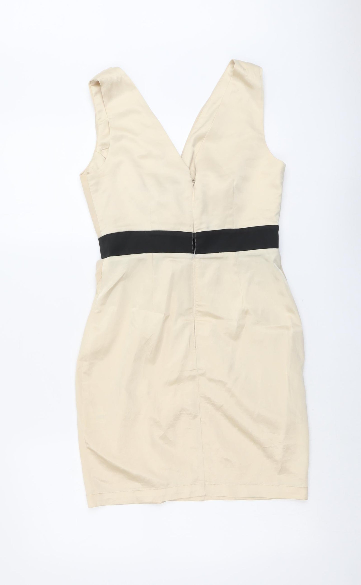 Lipsy Womens Beige Polyester Shift Size 10 V-Neck Zip