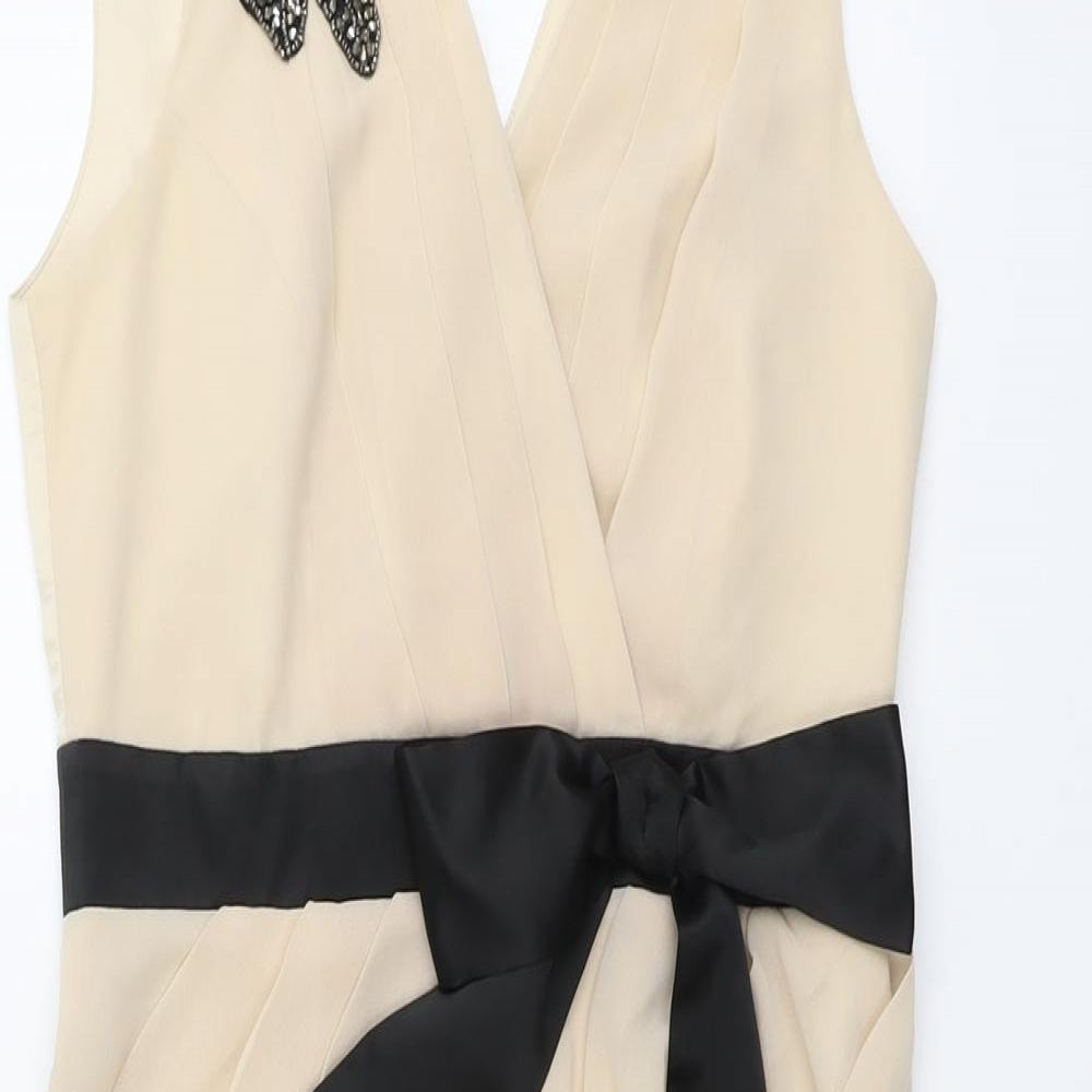 Lipsy Womens Beige Polyester Shift Size 10 V-Neck Zip