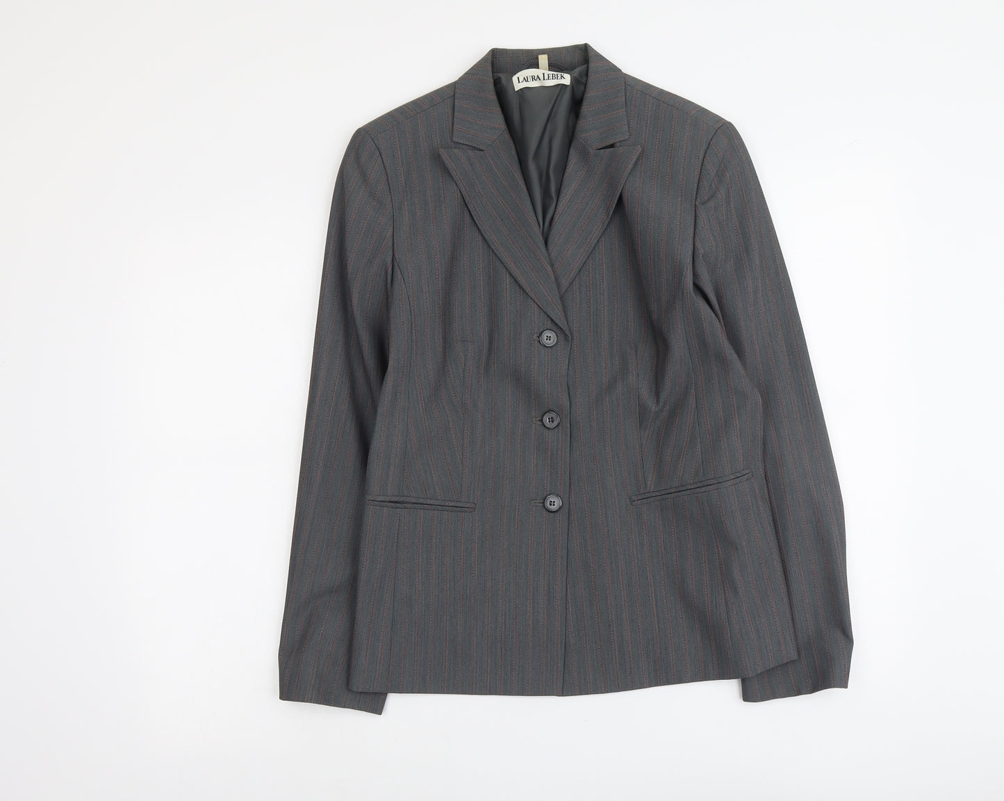 Laura Lebek Womens Grey Striped Polyester Jacket Suit Jacket Size 12