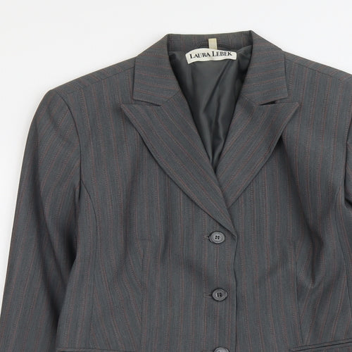Laura Lebek Womens Grey Striped Polyester Jacket Suit Jacket Size 12