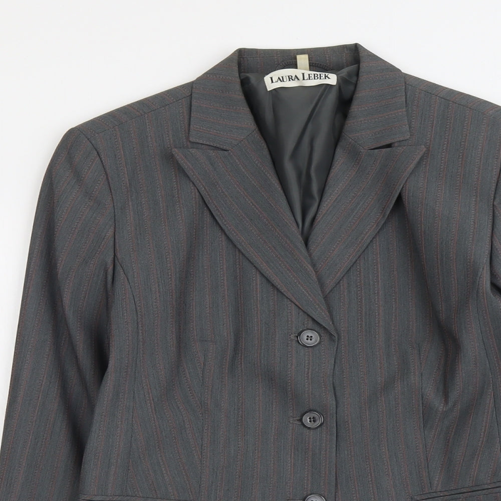 Laura Lebek Womens Grey Striped Polyester Jacket Suit Jacket Size 12