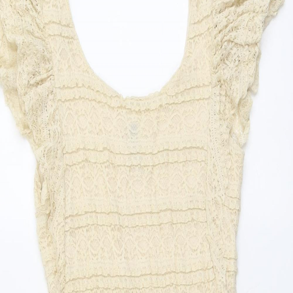 H&M Womens Beige Polyamide Shift Size 8 Round Neck Pullover