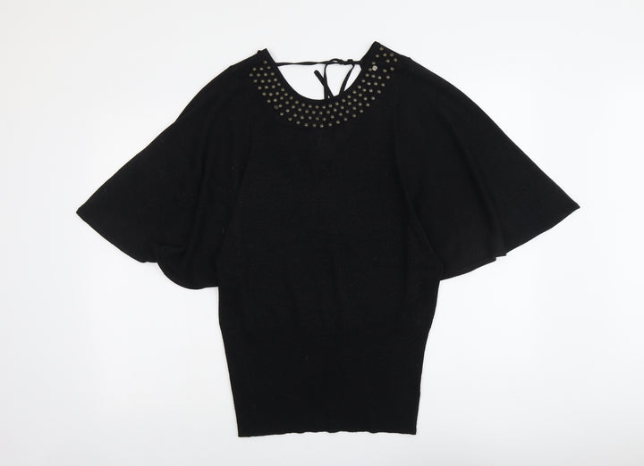 Monsoon Womens Black Round Neck Viscose Pullover Jumper Size M