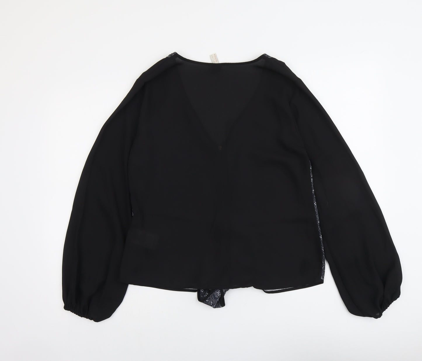 Body Flirt Womens Black Geometric Polyester Basic Blouse Size 12 V-Neck - Lace Details