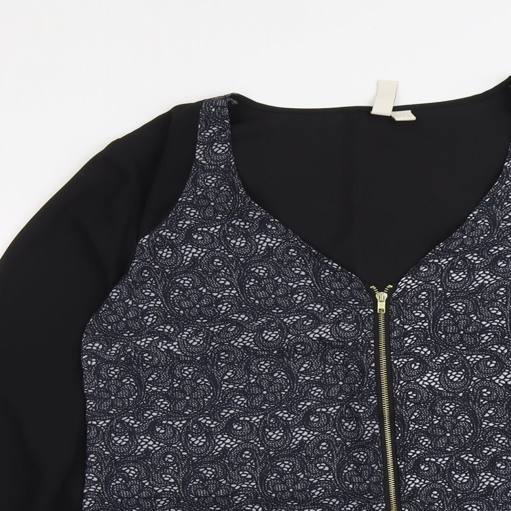 Body Flirt Womens Black Geometric Polyester Basic Blouse Size 12 V-Neck - Lace Details