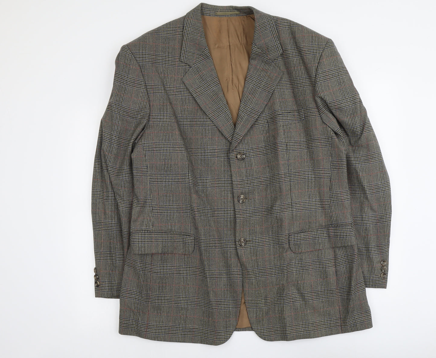 Di Caprio Mens Brown Plaid Wool Jacket Blazer Size L Regular