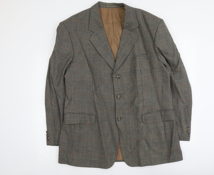Di Caprio Mens Brown Plaid Wool Jacket Blazer Size L Regular