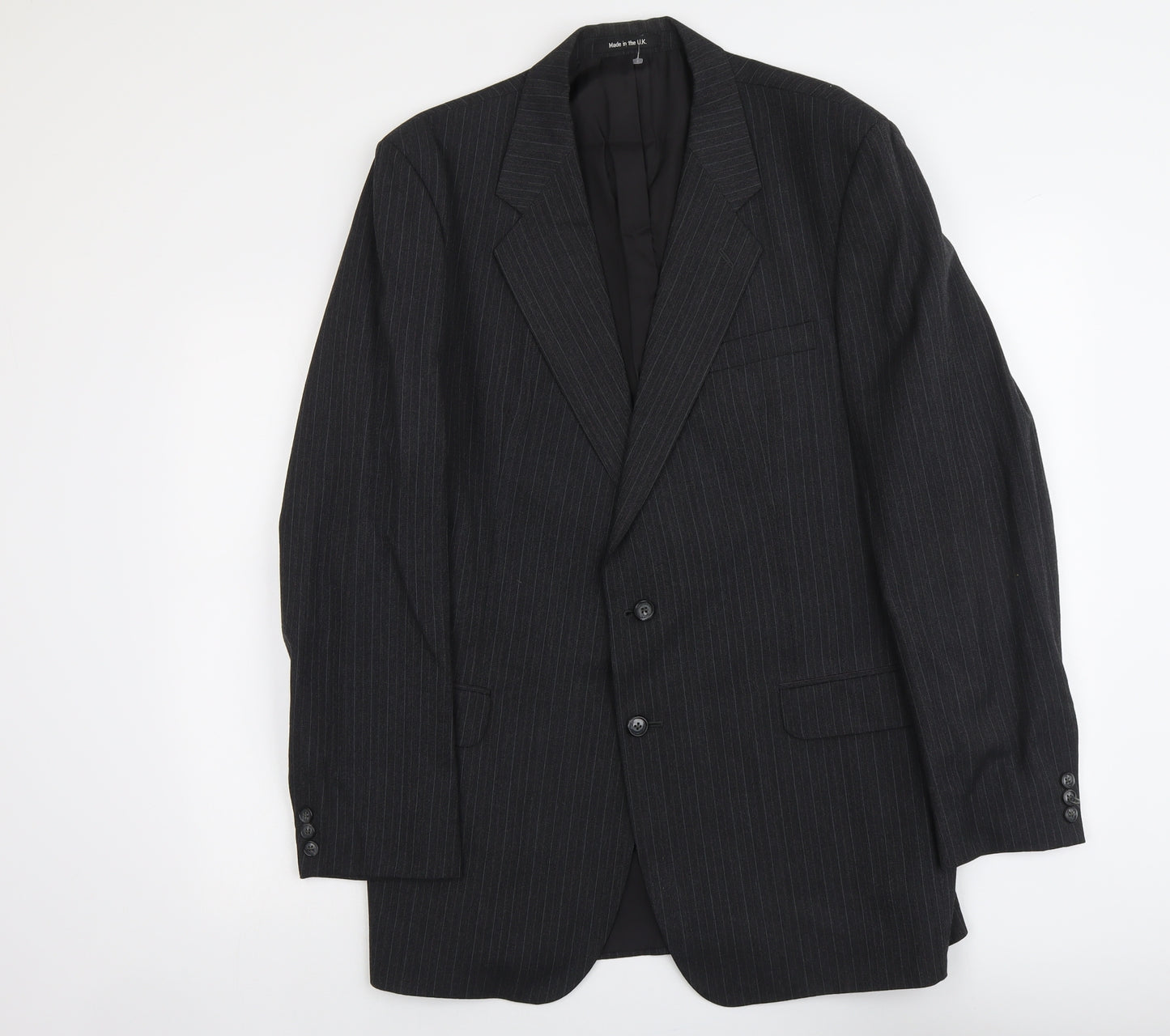 St Michael Mens Grey Striped Polyester Jacket Suit Jacket Size L Regular
