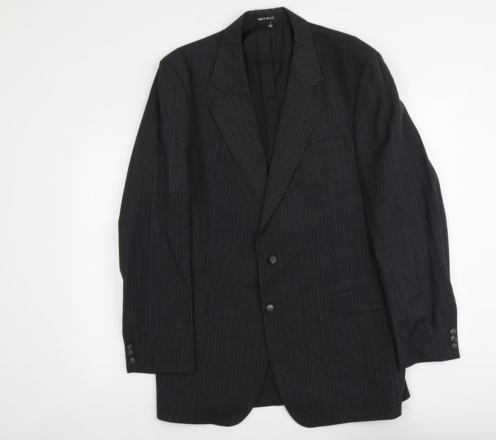 St Michael Mens Grey Striped Polyester Jacket Suit Jacket Size L Regular