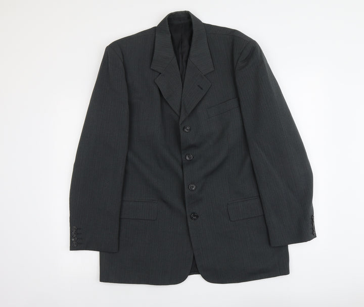 Reve Mens Grey Striped Polyester Jacket Suit Jacket Size L Regular