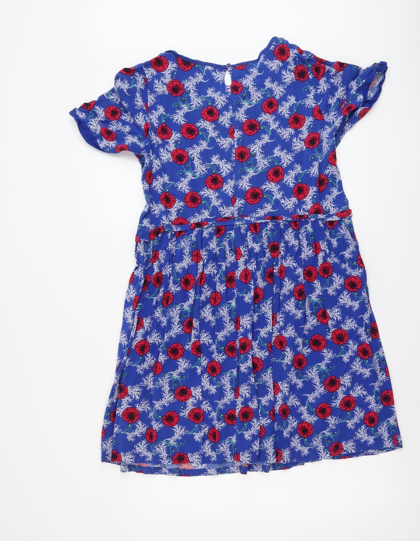 TU Womens Blue Geometric Viscose A-Line Size 14 Round Neck Button