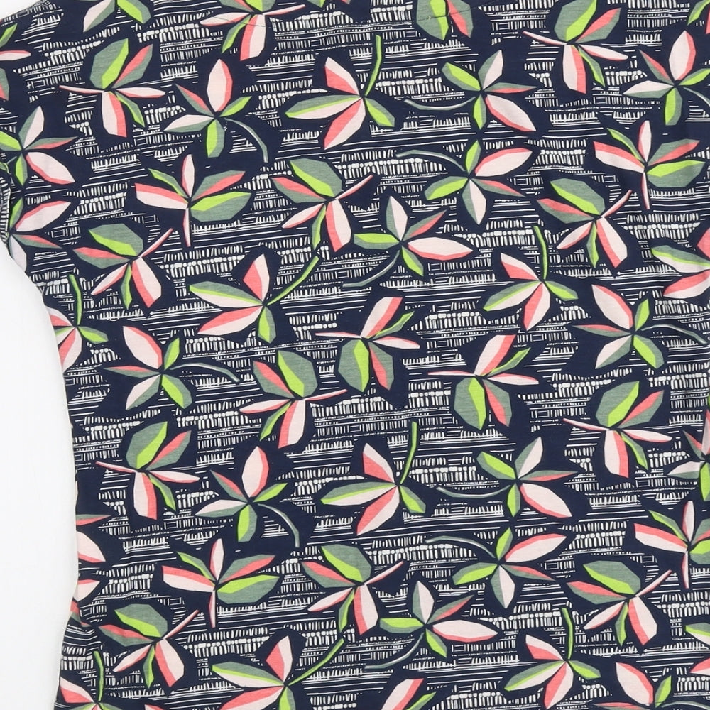 Weird Fish Womens Blue Geometric Cotton Basic T-Shirt Size 10 Boat Neck - Leaf Print