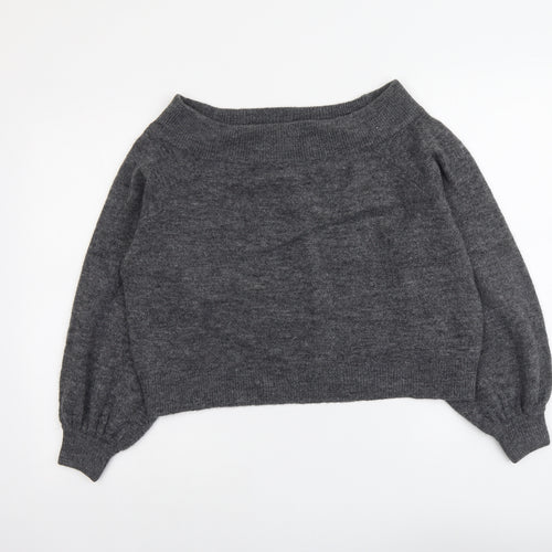 H&M Womens Grey Boat Neck Acrylic Pullover Jumper Size M