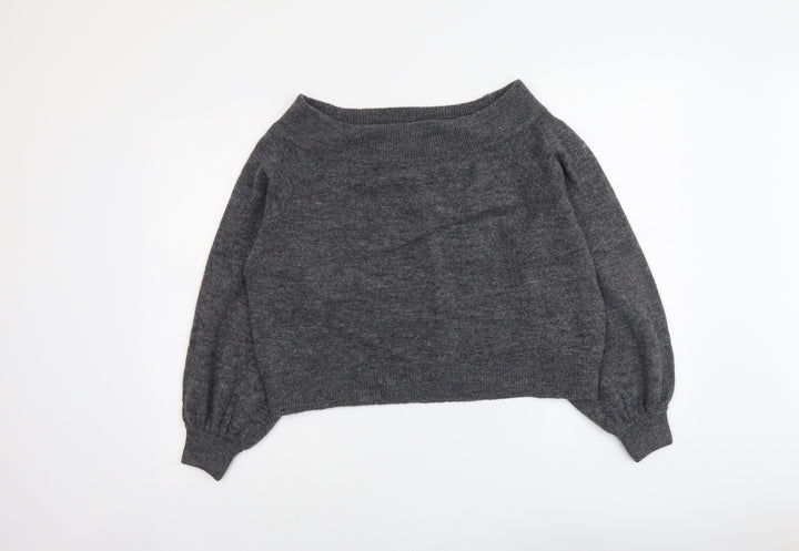 H&M Womens Grey Boat Neck Acrylic Pullover Jumper Size M
