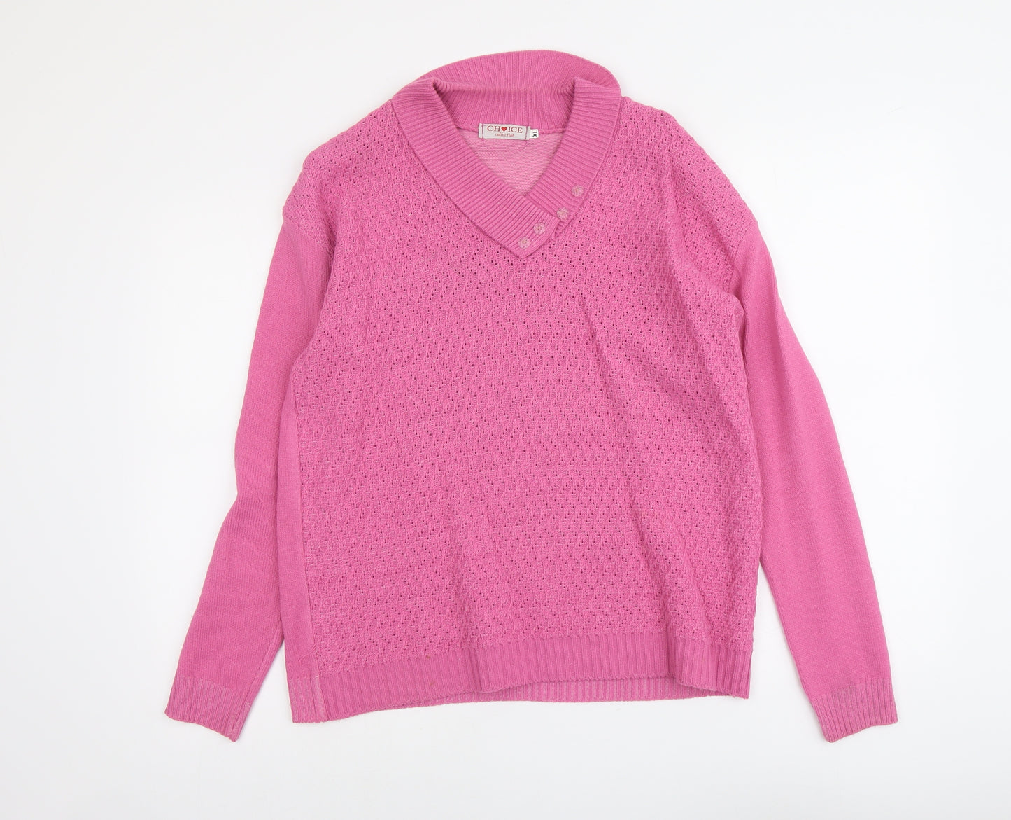 Choice Womens Pink V-Neck Acrylic Pullover Jumper Size XL