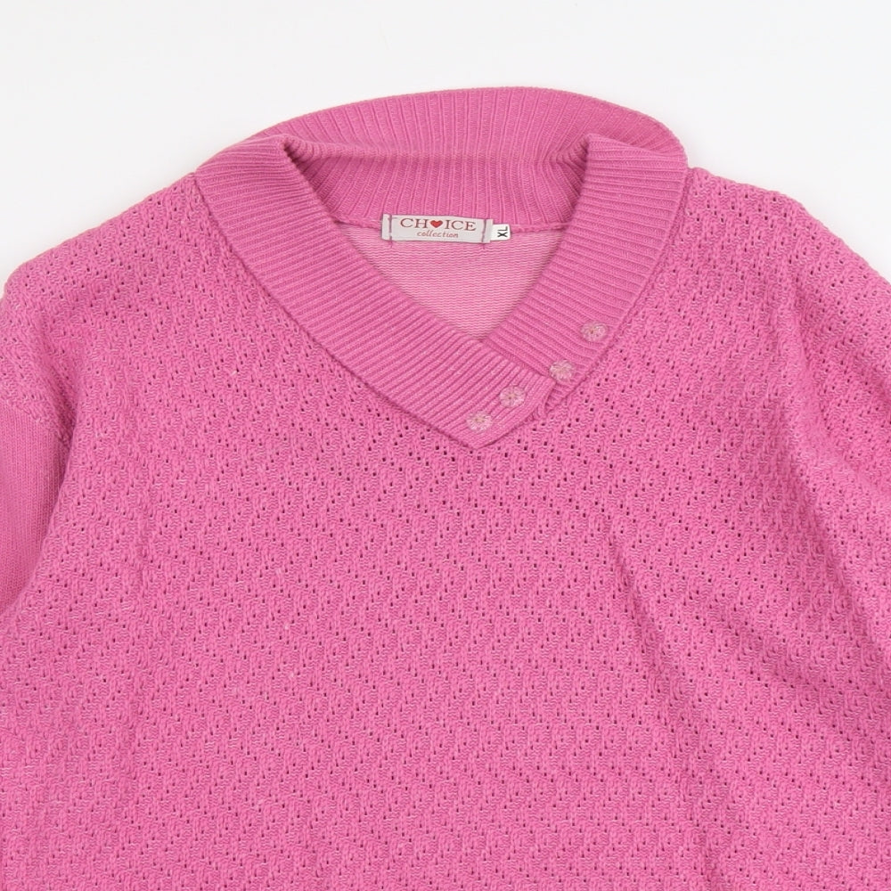 Choice Womens Pink V-Neck Acrylic Pullover Jumper Size XL