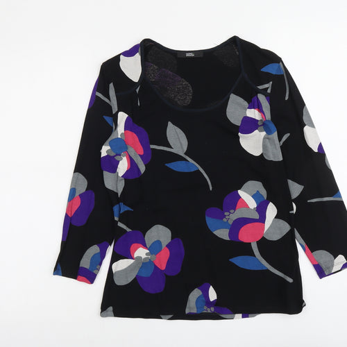 Marks and Spencer Womens Black Floral Viscose Basic Blouse Size 8 Scoop Neck
