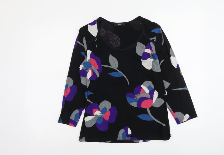 Marks and Spencer Womens Black Floral Viscose Basic Blouse Size 8 Scoop Neck