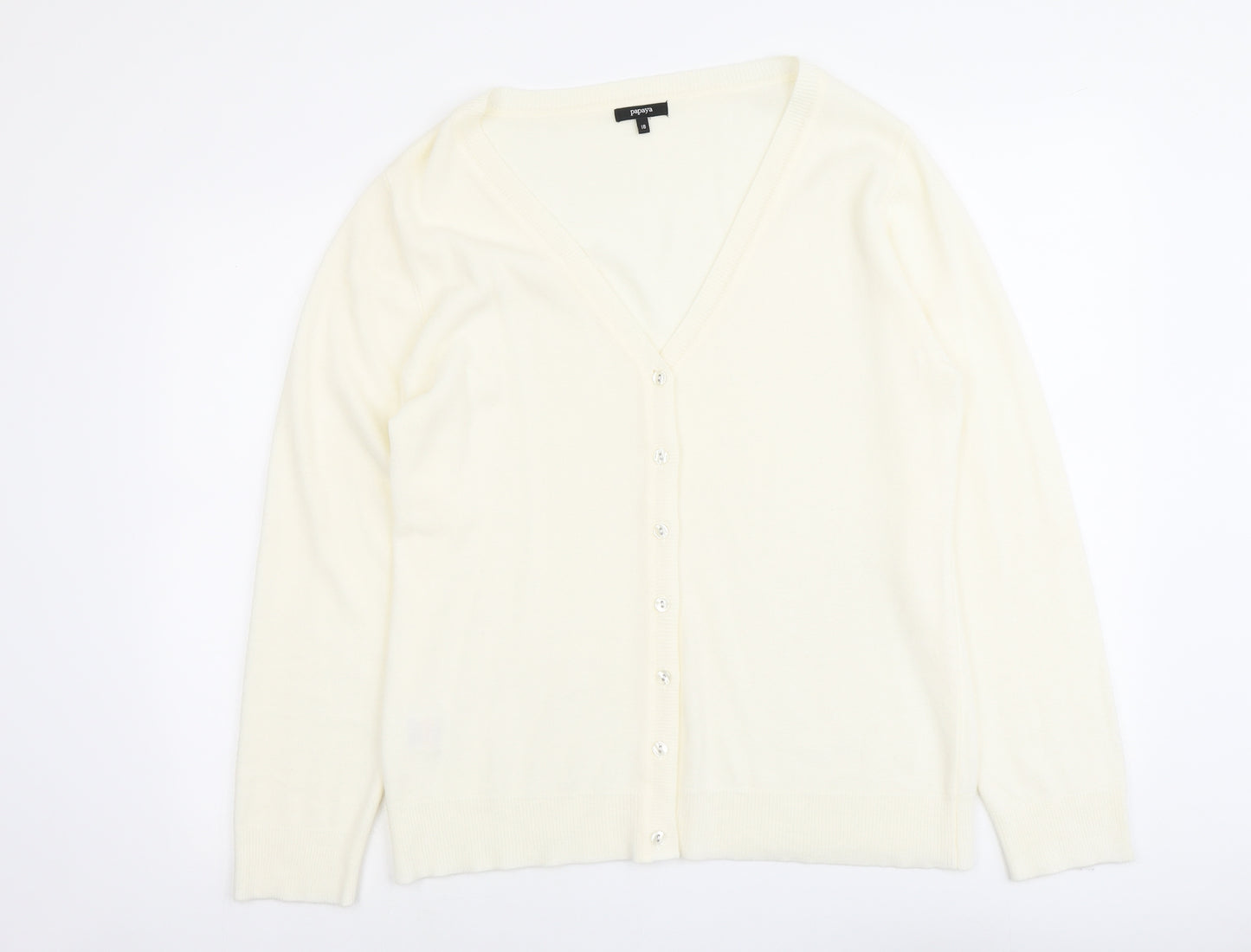 Papaya Womens Ivory V-Neck Acrylic Cardigan Jumper Size 18