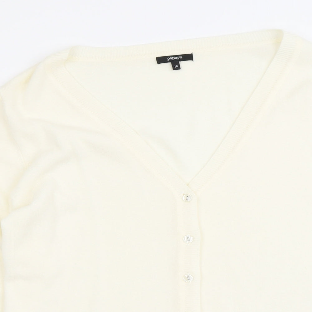 Papaya Womens Ivory V-Neck Acrylic Cardigan Jumper Size 18
