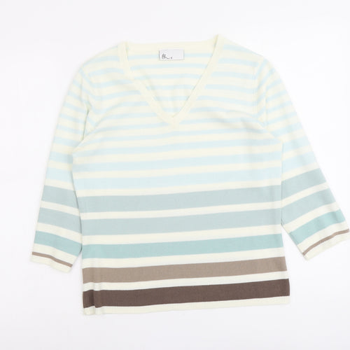 BHS Womens Multicoloured V-Neck Striped Acrylic Pullover Jumper Size 10