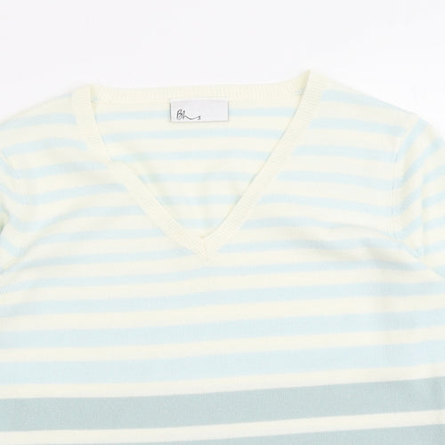 BHS Womens Multicoloured V-Neck Striped Acrylic Pullover Jumper Size 10