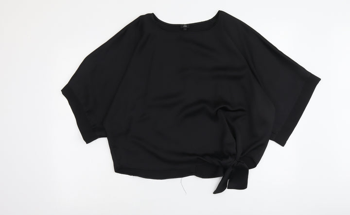 River Island Womens Black Polyester Basic Blouse Size S Boat Neck - Tie Front Detail