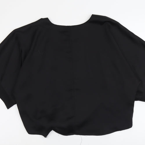 River Island Womens Black Polyester Basic Blouse Size S Boat Neck - Tie Front Detail