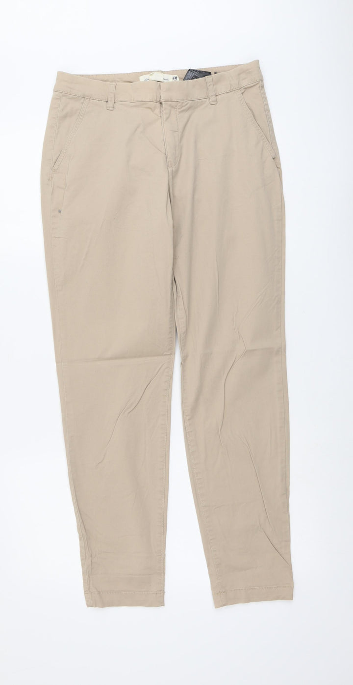 H&M Womens Beige Cotton Chino Trousers Size 8 L28 in Regular Button